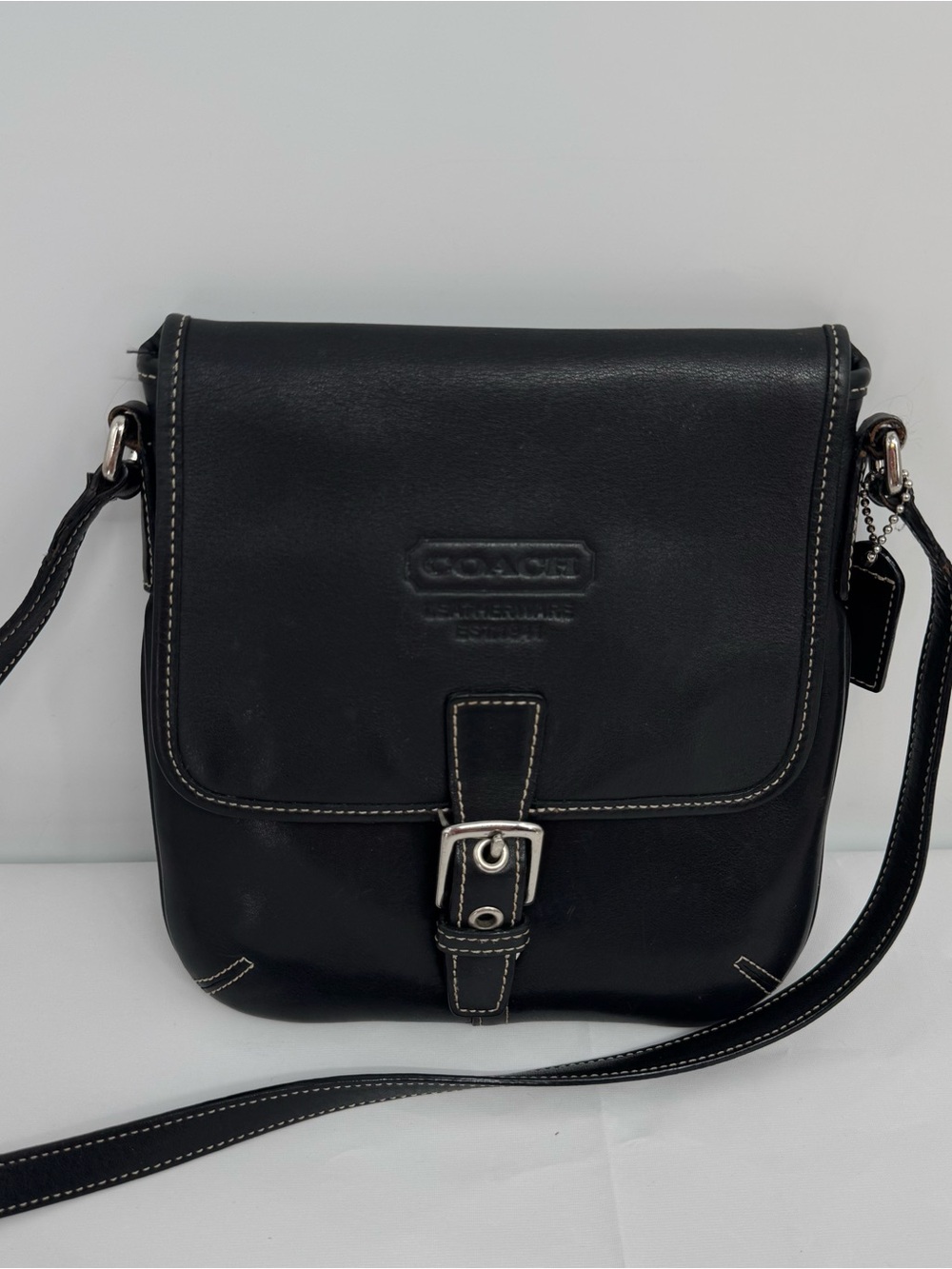 Vintage Y2K Coach Black Leather Messenger Bag 9353
